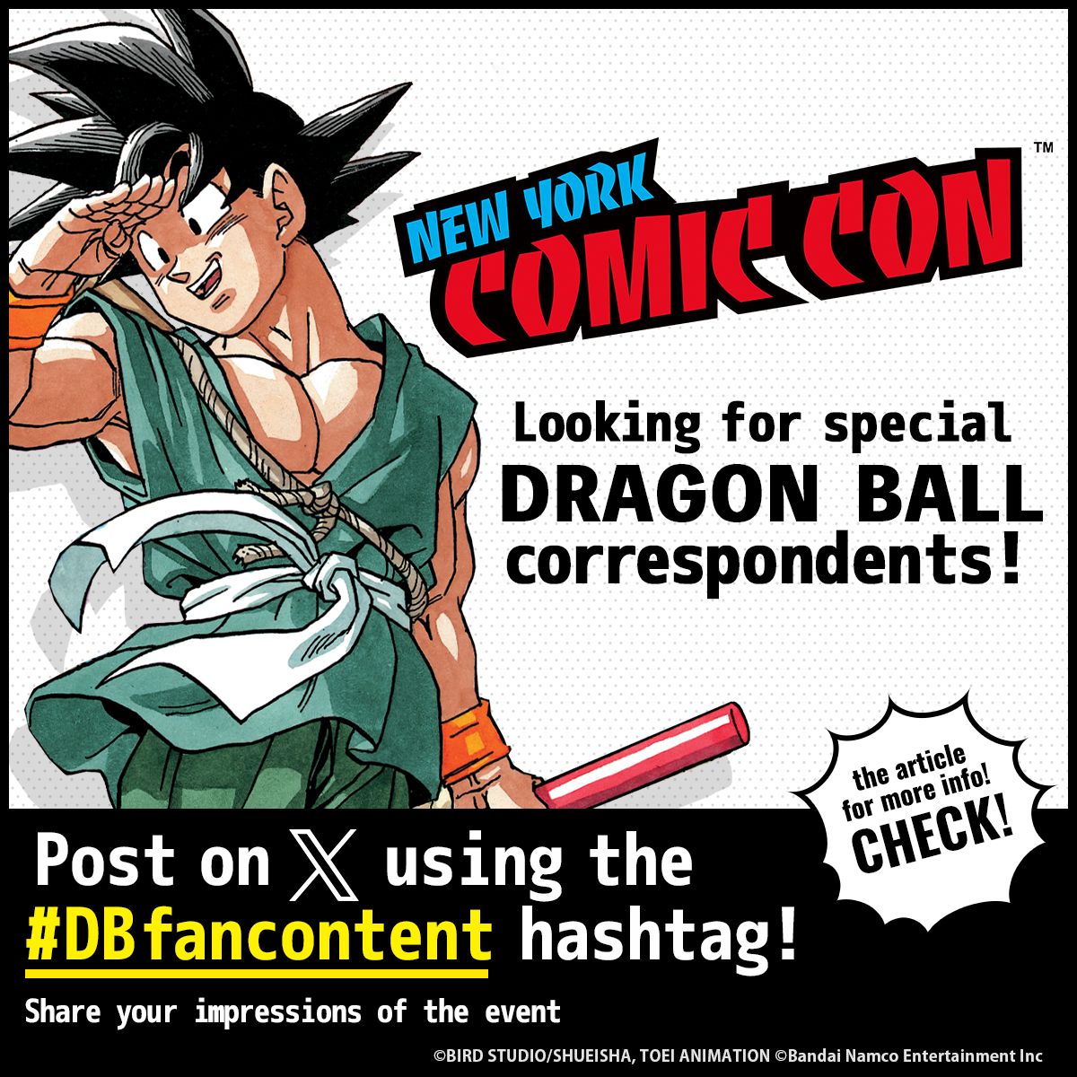 ¡Buscamos corresponsales especiales para la New York Comic Con 2024! ¡Solo publica en X usando el hashtag DBfancontent para participar!